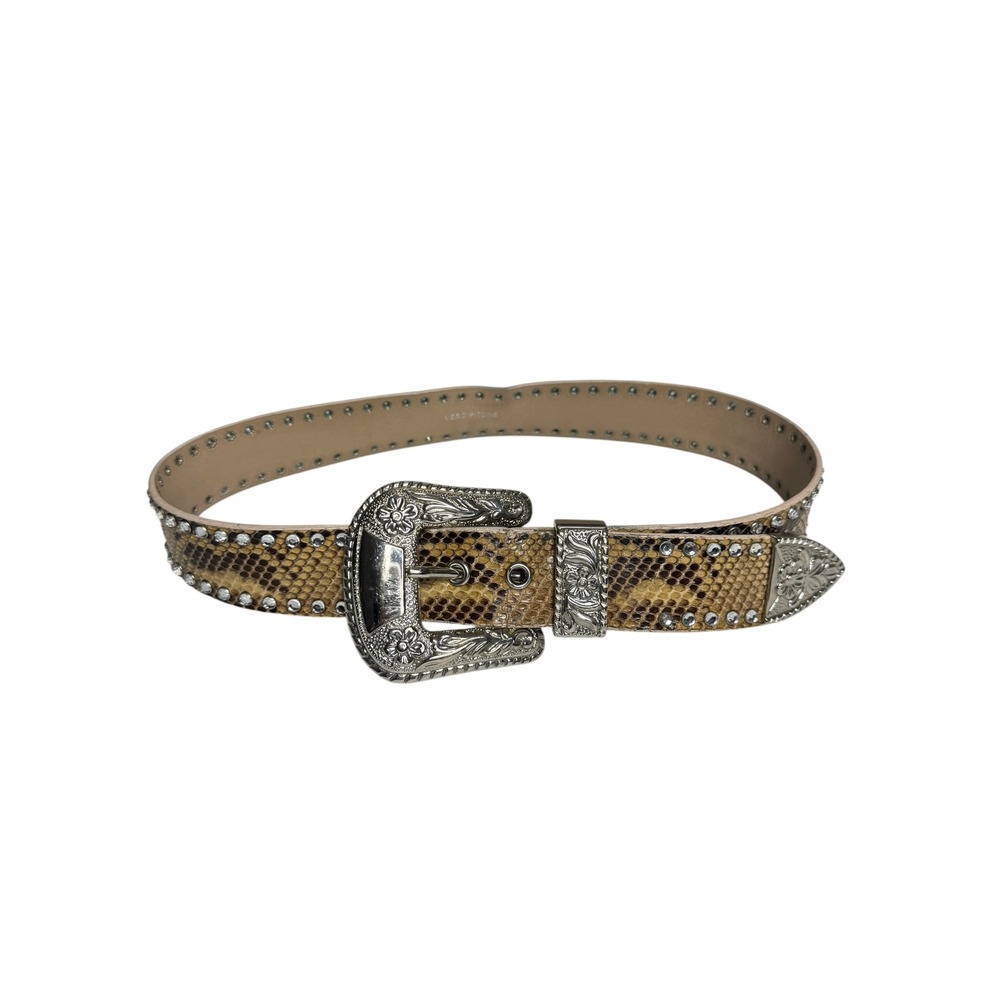 Francogiarri Italy Genuine Python Snakeskin Western Belt Solid Brass Buckle